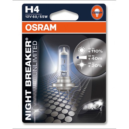 Lampadina H4 Night Breaker - 12V 60/55W P43t - Blister 1 Lampadina