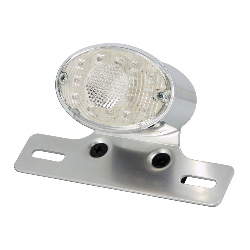 Fanale Posteriore LED Cromato + Supporto Targa 80mm x 50mm