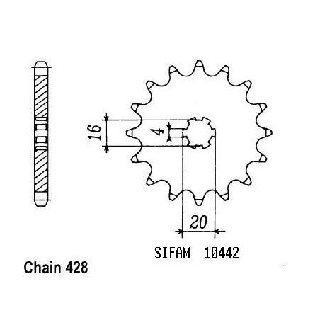 Pignone Dt 125 Mx 76-1982 - Rs 125 Dx 1976-1984 - 428 - 16 Denti Simile a JTF416