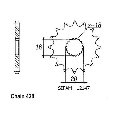 Pignone Gn 125 1992-1996 - Dr 125 S 1980-1985 - 428 - 14 Denti - Simile a JTF426