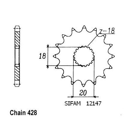 Pignone Gn 125 1992-1996 - Dr 125 S 1980-1985 - 428 - 14 Denti - Simile a JTF426