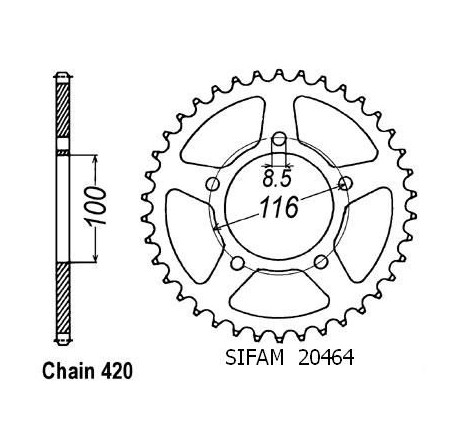 Corona All Kawasaki 60 Kx 1985-2001 - 420 - 44 Denti - Simile a JTA464