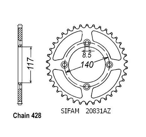 Corona All Yamaha Yz80 - 428 - 58 Denti - Simile a JTA831