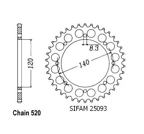 Couronne Bj 250 Estrella 1995-1997 - 520 - 38 Denti - Simile a JTR487